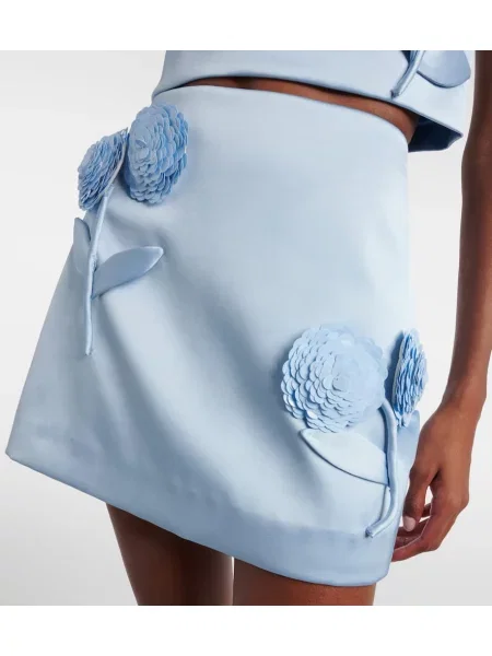 Fustă Self-portrait din satin cu model floral albastru