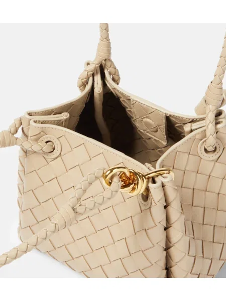 Kožená kožená taška Bottega Veneta béžová