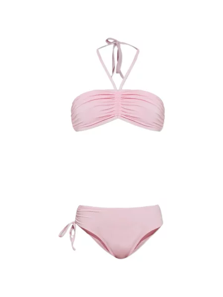Bikini Balmain cu volane cu gât halter roz