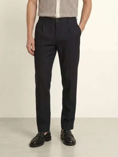 Strellson Oblekové Kalhoty Tomeo Regular Fit S Lnem black černé