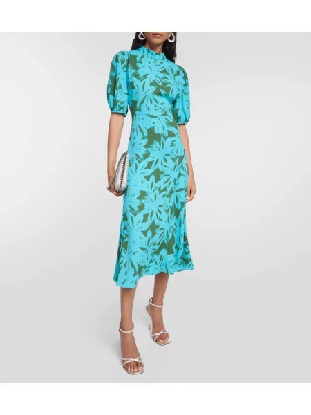 Kvetinové oblekové midi šaty Diane Von Furstenberg po kolená modrá