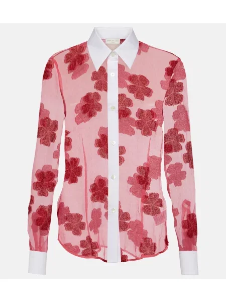 Cămașă Dries Van Noten cu model floral din jacard roz
