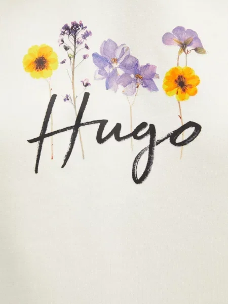 Свитер Hugo с капюшоном с принтом бежевый