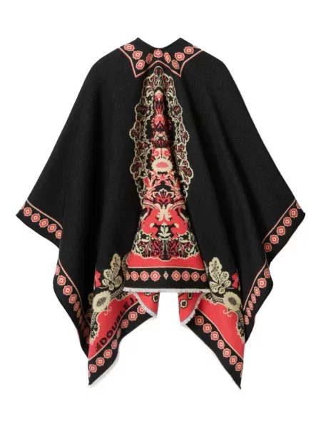 Poncho La Doublej cu model floral cu imagine negru