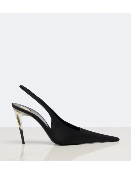 Pantofi cu toc Saint Laurent din satin slingback negru