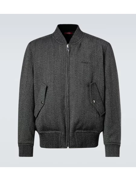 Geacă bomber Gucci de lână cu model herringbone negru