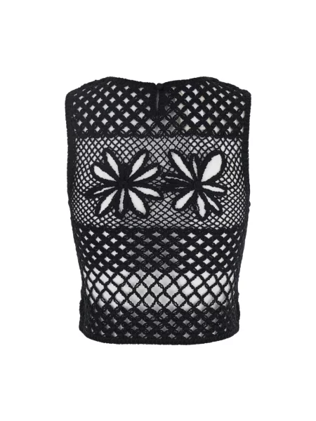 Haftowany dzianinowy top Pinko bez rękawów czarny