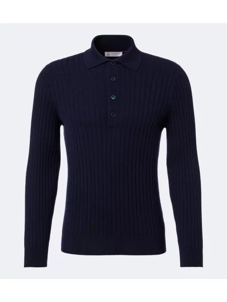 Tricou polo Brunello Cucinelli din cașmir albastru