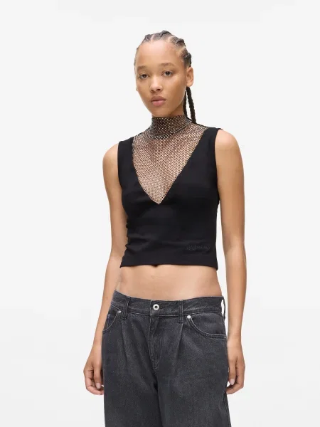 KARL LAGERFELD JEANS Top Chainmail / transparent negru