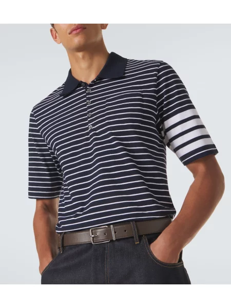 Tricou polo Thom Browne cu dungi albastru