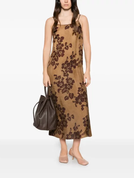 Rochie midi Uma Wang cu model floral cu imagine maro