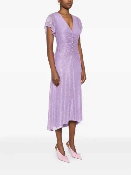 Rochie Nissa cu volane de costum violet