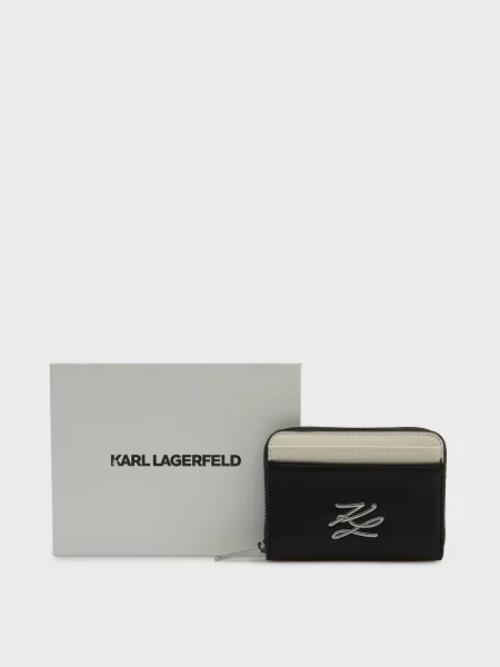 Кожаный кошелек Karl Lagerfeld с автографом черный