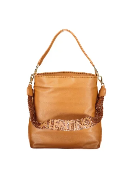 Lniana torebka Valentino Bags brązowa