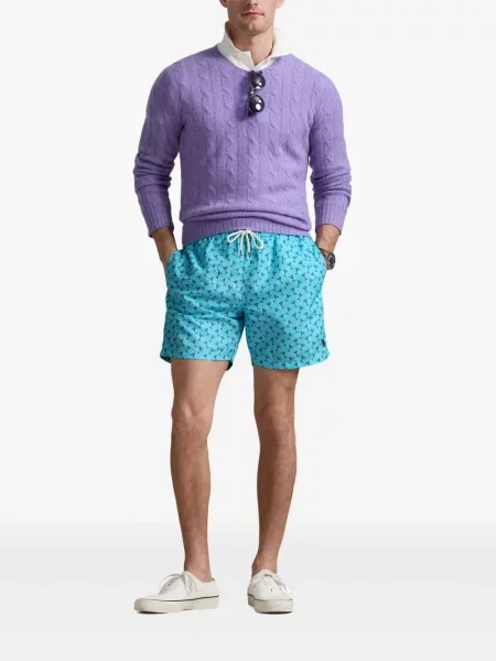 Pletene sportske kratke hlače Polo Ralph Lauren s printom bijela