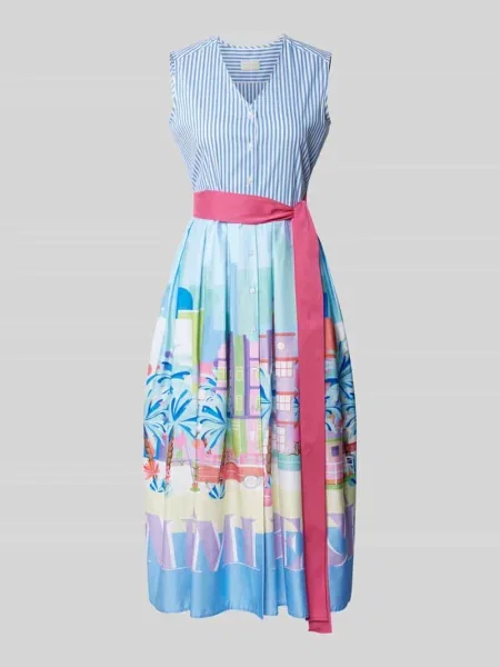 Sukienka midi z dekoltem w serek i wiązanym Milano Italy błękitna