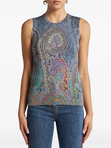 Top Etro cu imagine cu model paisley albastru