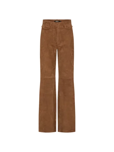 Pantaloni Rotate Birger Christensen din piele de căprioară maro