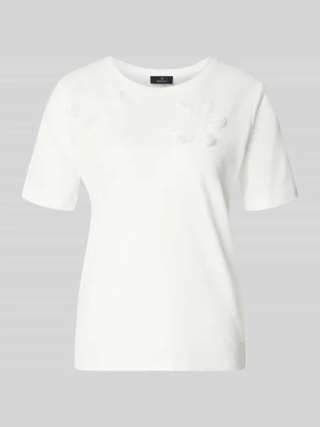Krój regular fit t-shirt z kwiatowym ozdobnym obszyciem Monari biała