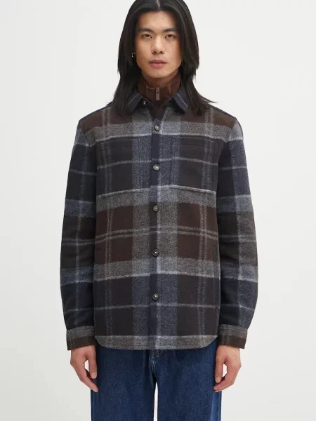 Яке Barbour Chapter Tailored Check Overshirt преходен модел тъмносиньо