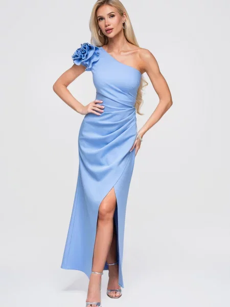 Rochie maxi Edoti cu un umăr gol albastru