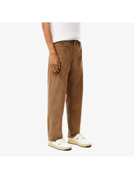 Lacoste Spodnie Z 5 Z Bawełnianego Sztruksu brązowe