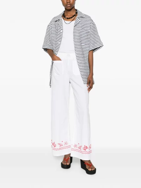 Pantaloni Maison Labiche cu broderie alb