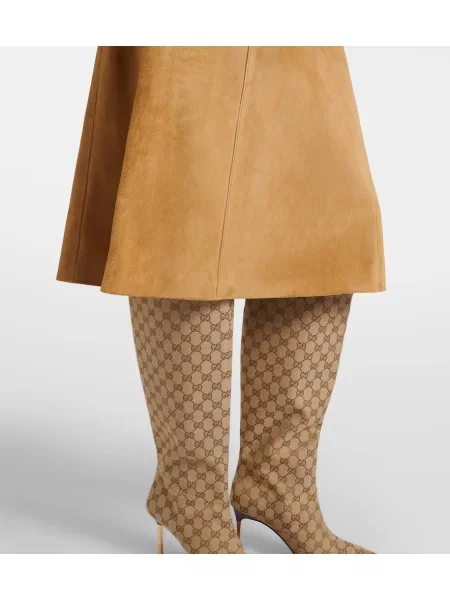 Fustă midi Gucci din piele de căprioară galben
