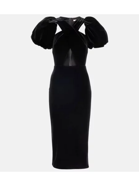 Aksamitna sukienka midi Christopher Kane do kolan kopertowa czarna