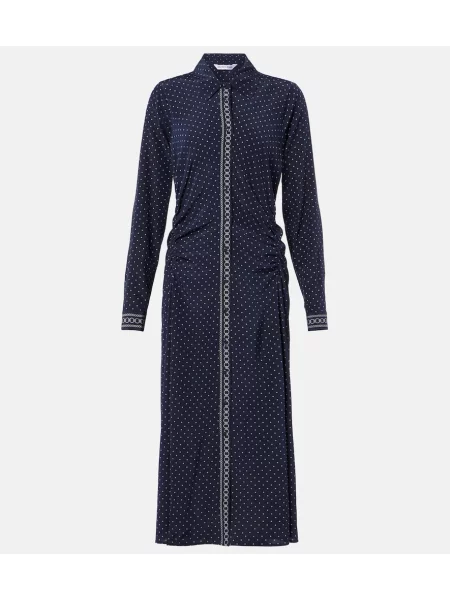 Jedwabna sukienka koszulowa Veronica Beard w grochy garniturowa niebieska