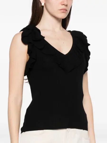 Top Marella cu decolteu în V cu volane negru