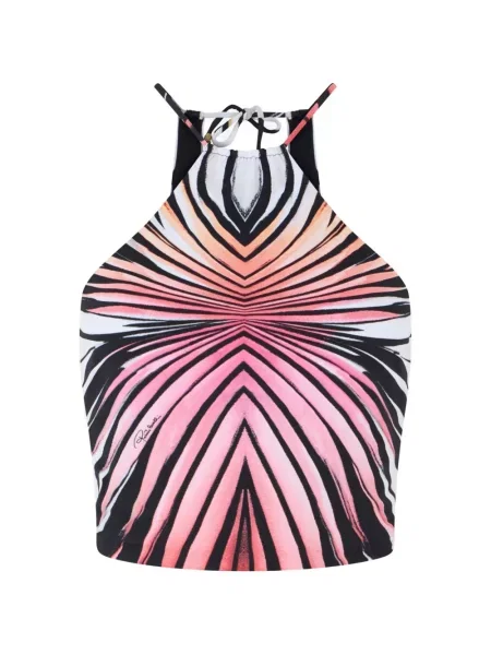 Top Roberto Cavalli cu imagine cu model zebră cu gât halter roz
