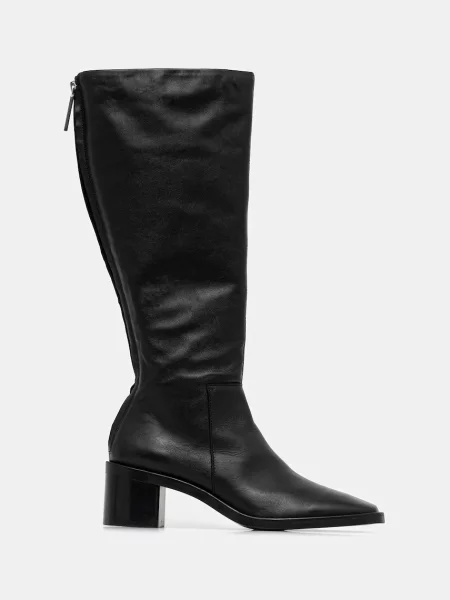 Calvin Klein kozaki skórzane BLOCK HEEL KNEE BOOT LTH na słupku czarny