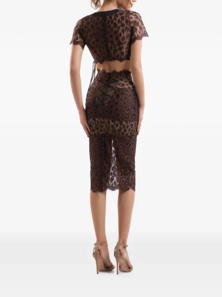 Bluză Imroska cu șireturi cu imagine cu model leopard maro
