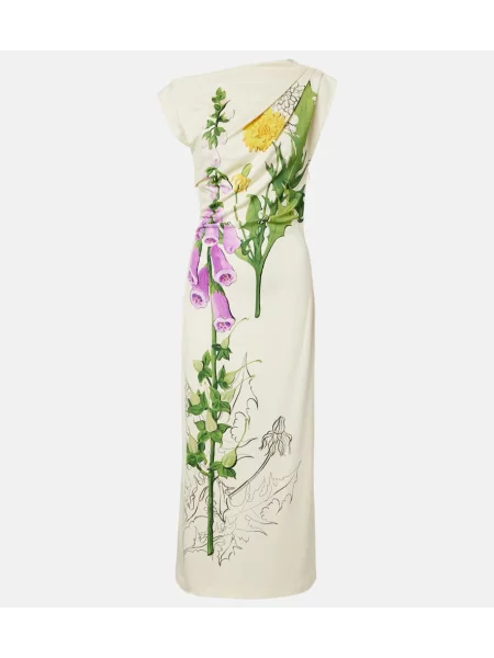 Jersey maxi obleka Oscar De La Renta s cvetličnim vzorcem enoramna bela