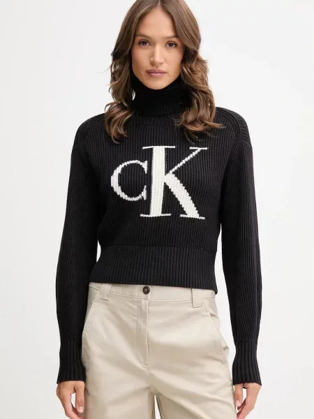 Calvin Klein Jeans sweter ciepły z golfem czarny