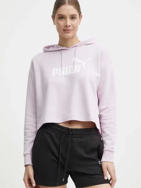 Суичър с качулка Puma с качулка с принт виолетово