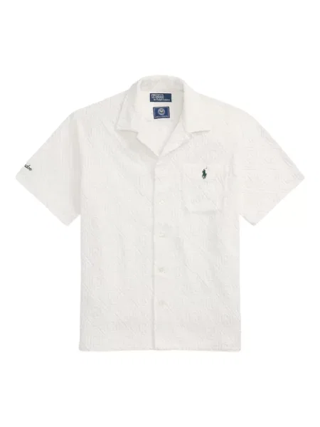Tricou Polo Ralph Lauren din piele cu broderie în carouri maro