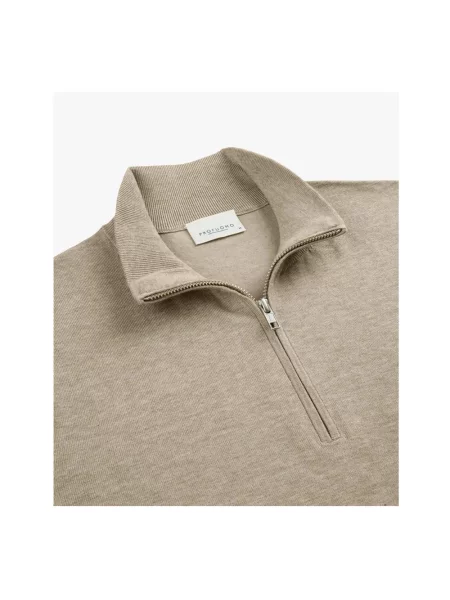 Sweter o kroju slim fit dzianiny z dodatkiem jedwabiu i zamkiem błyskawicznym Profuomo beżowy