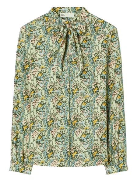 Bluză Tory Burch cu funde cu model paisley albastru