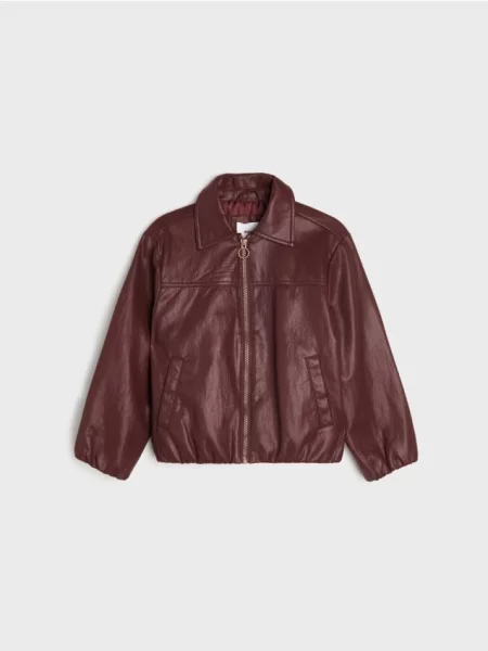 Sinsay Koženková bunda bomber burgundy