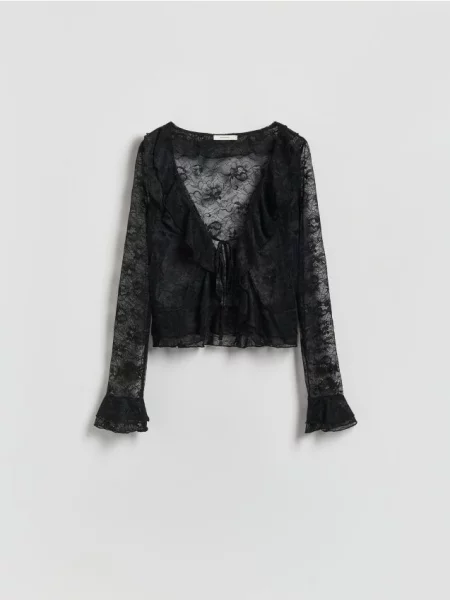 Reserved Мереживна блузка чорний