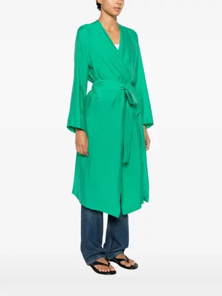 Cu centură palton Momoni cu model herringbone verde
