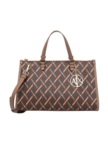 Armani Exchange torebka shopper z imitacji skóry brązowa