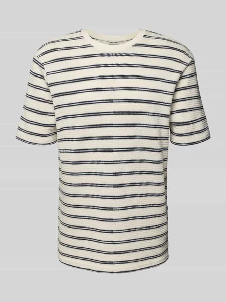 T-shirt z prążkowanym okrągłym dekoltem model ‘IAN’ Only & Sons biała