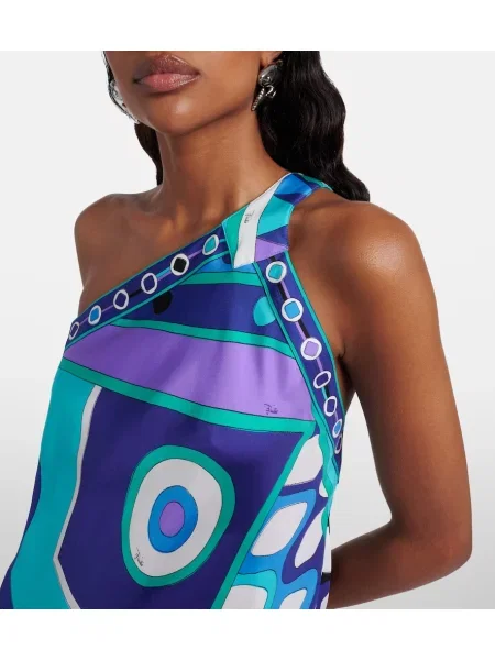 Rochie midi Pucci de mătase asimetrică albastru