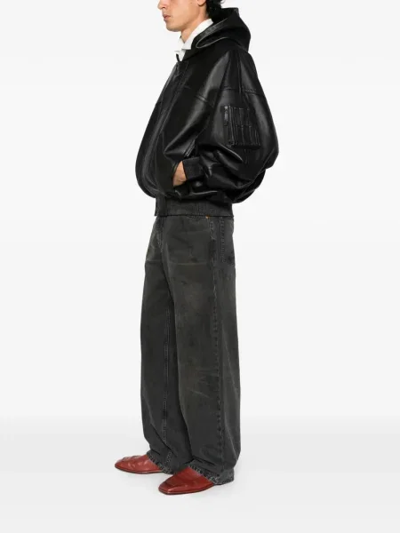 Кожено яке Balenciaga с качулка черно