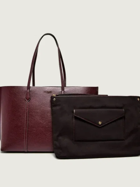 Geantă shopper Tory Burch din piele bordo