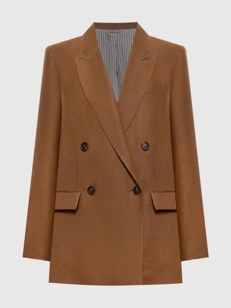 Жакет з льону з ланцюжком Brunello Cucinelli коричневий