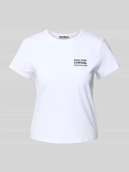 T-shirt z nadrukiem ze sloganem Review biała
